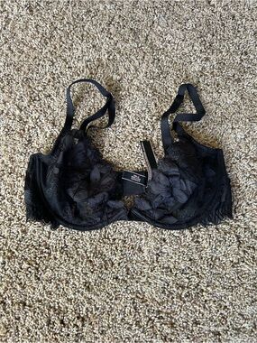 Victoria's Secret Black Floral Lace Underwire Bra with Embroidered Cups